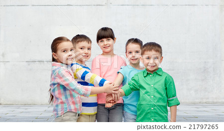 happy little children holding hands on street happy little children holding hands on street 21797265