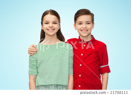 happy boy and girl hugging happy boy and girl hugging 21798111