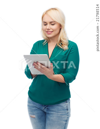 smiling woman with tablet pc computer 21798514