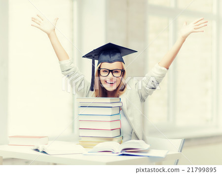 happy student in graduation cap 21799895