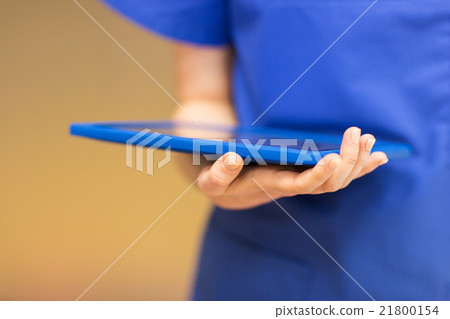 close up of female doctor or nurse with tablet pc 21800154