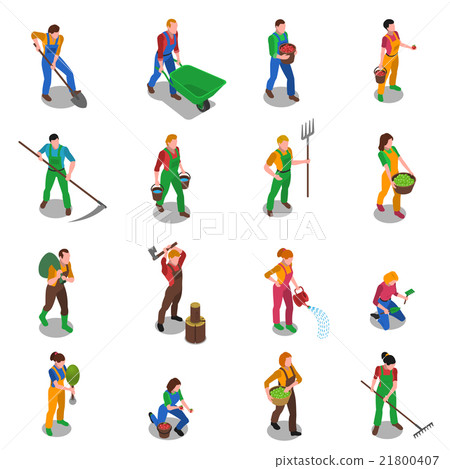 Farmers At Work Isometric Icons Set - Stock Illustration [21800407] - PIXTA