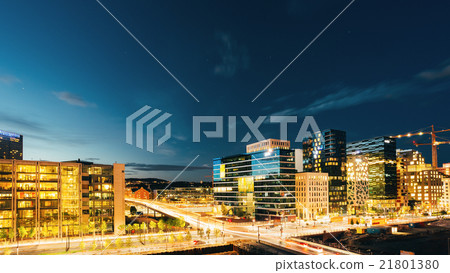 Night panoramic view of street in the city centers 21801380