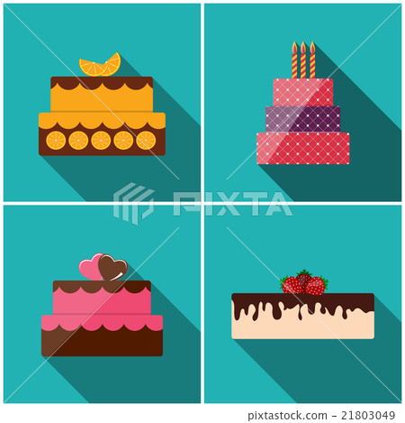 Birthday Cake Flat Icon Set with Long Shadow for - Stock Illustration ...