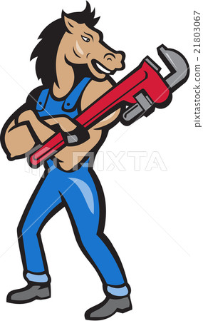 Horse Plumber Monkey Wrench Standing Cartoon Horse Plumber Monkey Wrench Standing Cartoon 21803067