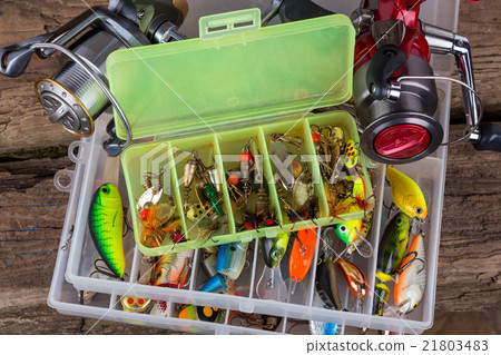 fishing tackles and fishing baits in box 21803483
