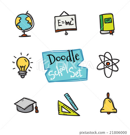 Vector doodle style school set. Cute hand drawn - Stock Illustration ...