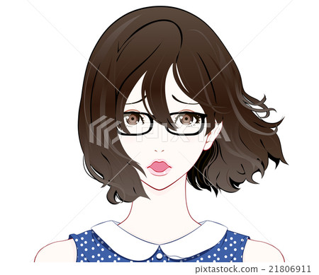 Facial expression of women wearing eyeglasses / shock / summer clothes / long hair Facial expression of women wearing eyeglasses / shock / summer clothes / long hair 21806911