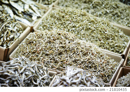 Dried fish in small fish sold in Korean market Dried fish in small fish sold in Korean market 21810435