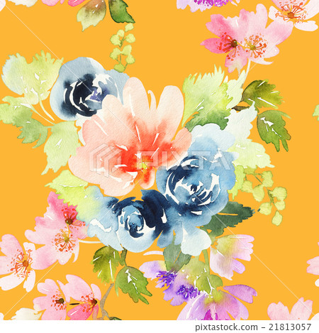Seamless pattern with flowers watercolor - Stock Illustration [21813057 ...
