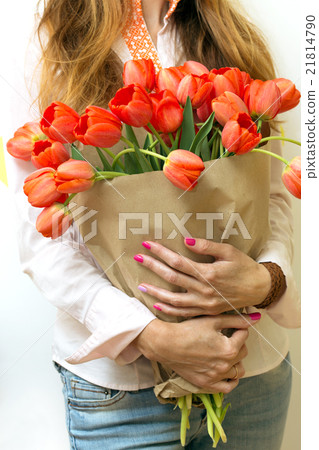 Girl and tulips Girl and tulips 21814790