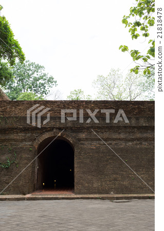 thai temple, tunnel in wat umong, chiang mai 21818478