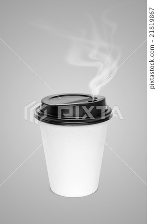 blank hot coffee cup with steam isolated on gray 21819867