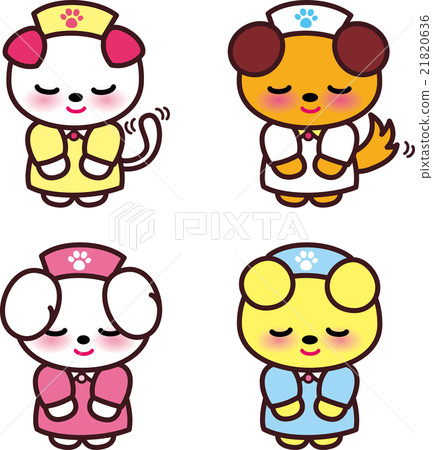 動物護士可愛的動物護士熊兔狗貓的腳印鞠躬問候你好 21820636