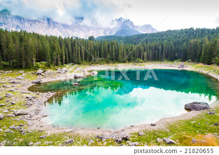 beautiful view of the Lake Carezza in Italy 21820655