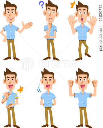 6 kinds of gestures and facial expressions of men of short-sleeved shirt 6 kinds of gestures and facial expressions of men of short-sleeved shirt 21820781