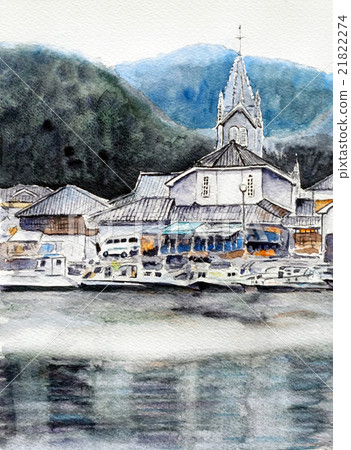 Tsuzaki's church handwriting sketch Tsuzaki's village World heritage 21822274