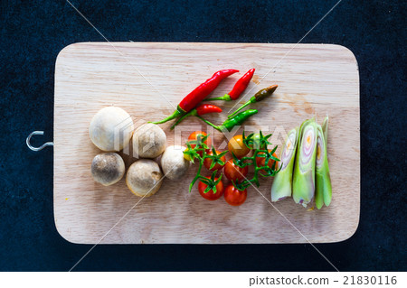 organic thai herbs on a timber board. 21830116