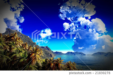 volcanic eruption on tropical island, 3d volcanic eruption on tropical island, 3d 21830278