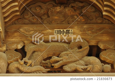 信州岡穀神社東日本神社八幡宮神龍雕塑小木流石雕塑是神社，大殿和正殿 21830873