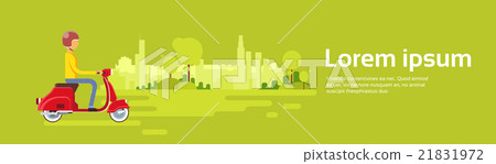 Man Ride Electrical Scooter Nature Background 21831972