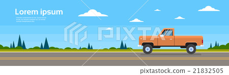 插图素材: pickup car truck on road banner with copy space
