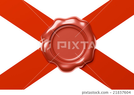 Red wax seal on red ribbon diagonal cross isolated Red wax seal on red ribbon diagonal cross isolated 21837604