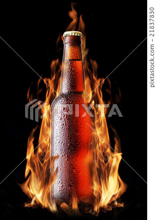 Brown beer bottle in the fire Brown beer bottle in the fire 21837830