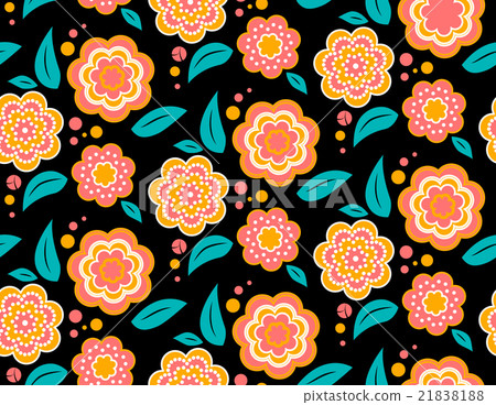 Seamless spring flower pattern on black background - Stock Illustration ...