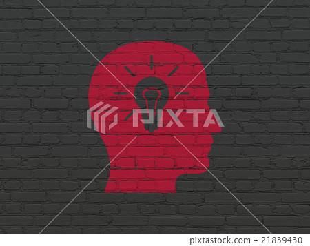 Advertising concept: Head With Light Bulb on wall 21839430