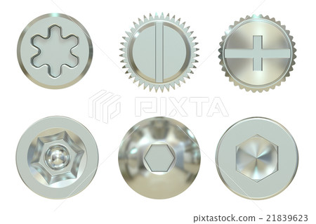 Screw and Bolt heads, 3D rendering Screw and Bolt heads, 3D rendering 21839623