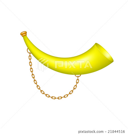 Hunting horn in yellow design with golden chain Hunting horn in yellow design with golden chain 21844516