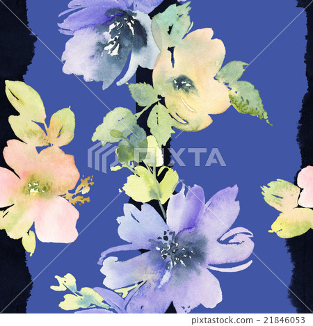 Seamless pattern with flowers watercolor - Stock Illustration [21846053 ...