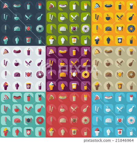 Flat concept, set modern design with shadow food Flat concept, set modern design with shadow food 21846964