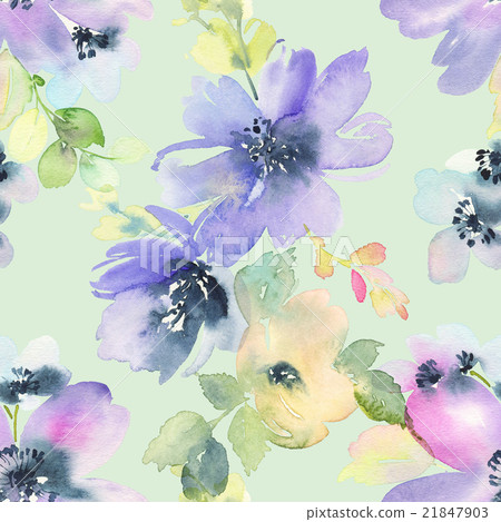 Seamless pattern with flowers watercolor 21847903