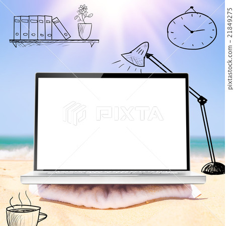 laptop on beach 21849275
