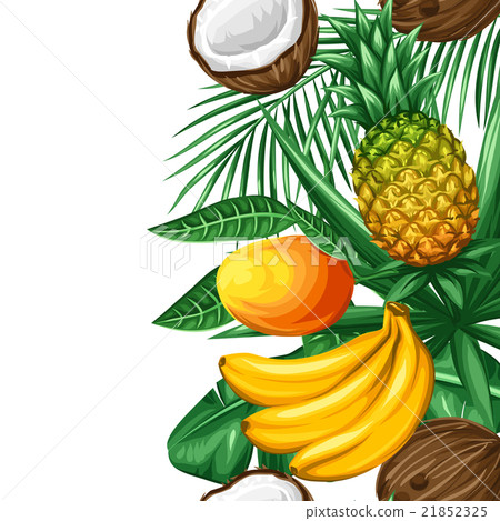 Seamless border with tropical fruits and leaves 21852325