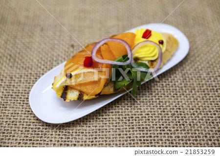 Fresh Spanish tapas on bread baguette smoked Fresh Spanish tapas on bread baguette smoked 21853259