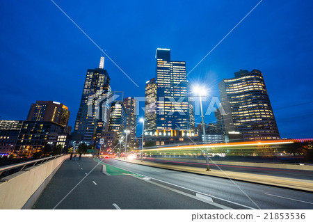 Modern buildings and traffic trails in downtown Modern buildings and traffic trails in downtown 21853536