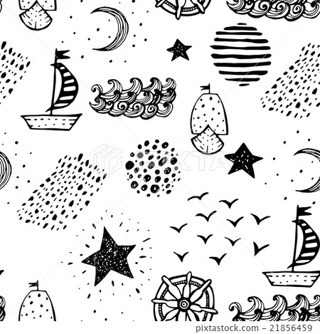 Hand drawn nautical seamless background Hand drawn nautical seamless background 21856459