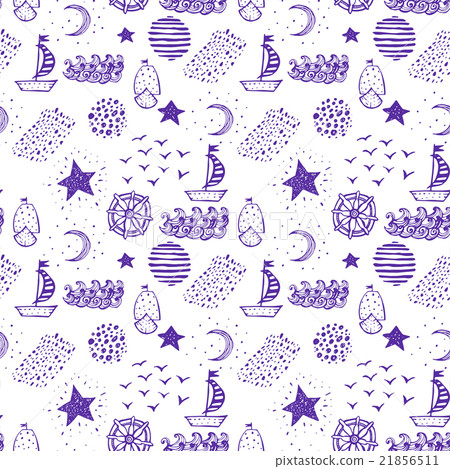 Hand drawn nautical seamless background Hand drawn nautical seamless background 21856511