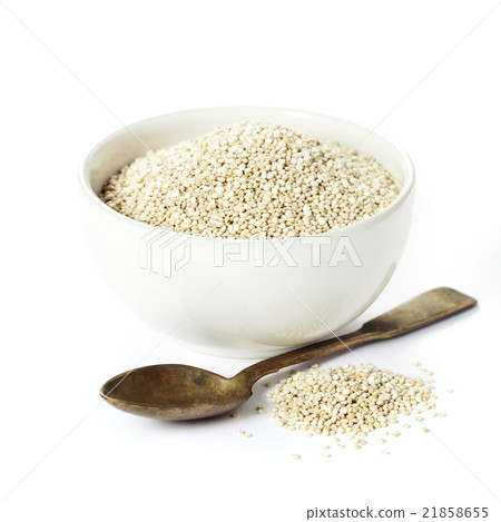 Bowl of healthy white quinoa seeds 21858655