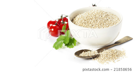 Bowl of healthy white quinoa seeds with vegetables 21858656
