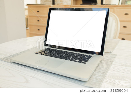 Office workplace open laptop mockup computer Office workplace open laptop mockup computer 21859004