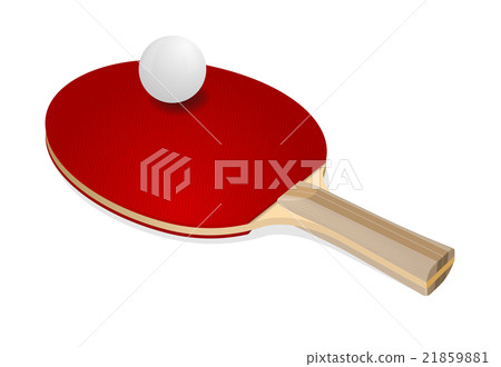 Red ping-pong rackets and white ball 21859881