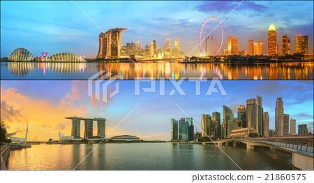 Beautiful cityscape set and collage of Marina Bay Beautiful cityscape set and collage of Marina Bay 21860575