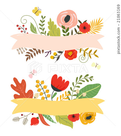 Flowers and leaves, floral elements, ribbon with 21863169