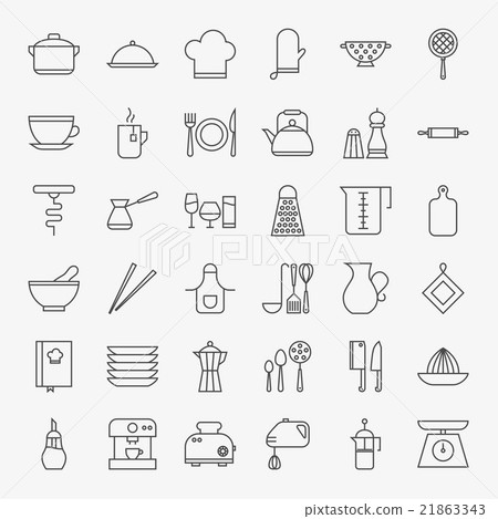 Kitchen Utensils Line Art Design Icons Big Set 21863343