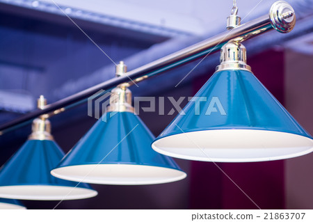 billiard lamps at dark hall 21863707