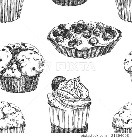 Cakes hand drawn pattern - Stock Illustration [21864008] - PIXTA